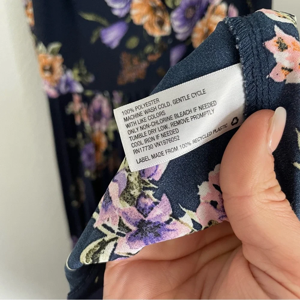 Xhilaration Black Floral Midi Dress XS Purple Blue Spaghetti Strap Boho Summer
